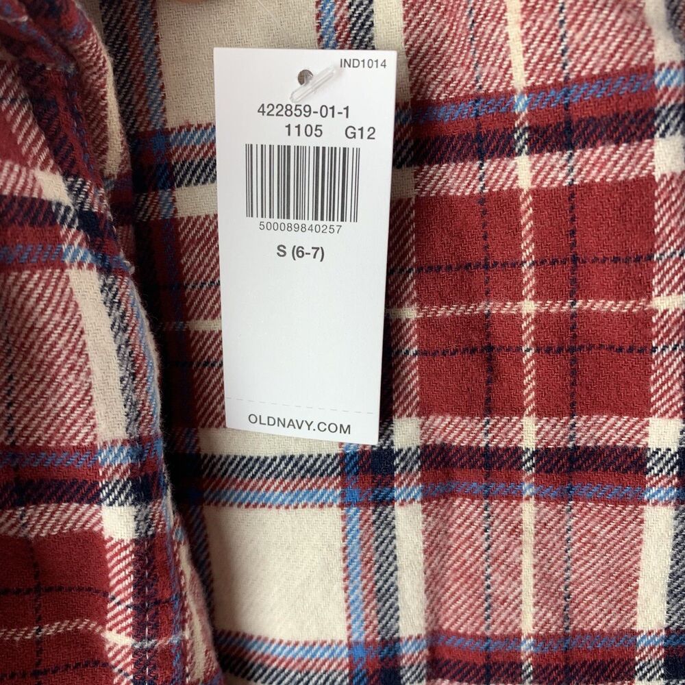 Old Navy Boys Shirt Kids Plaid Flannel Hooded Buttons Red Fleece Cowboy 6 7 S - Picture 6 of 12